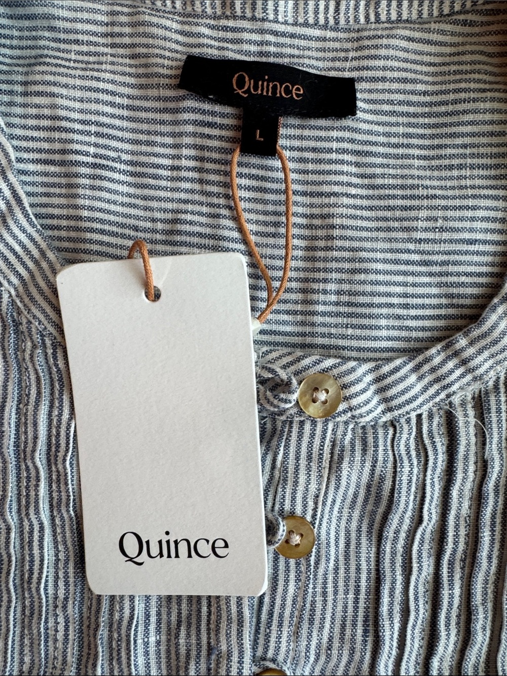 Quince Linen Sleeveless Pintuck Tunic Dress - Light Blue Stripe - Picture 3 of 4